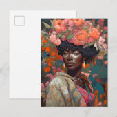 Carte Postale Black Goddess Queen Flowers Imaginaire Art (Devant / Derrière)