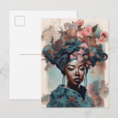 Carte Postale Black Goddess Queen Rose Bleu Imaginaire Art (Devant / Derrière)