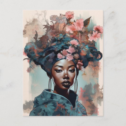 Carte Postale Black Goddess Queen Rose Bleu Imaginaire Art (Devant)
