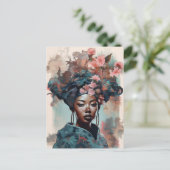 Carte Postale Black Goddess Queen Rose Bleu Imaginaire Art (Debout devant)