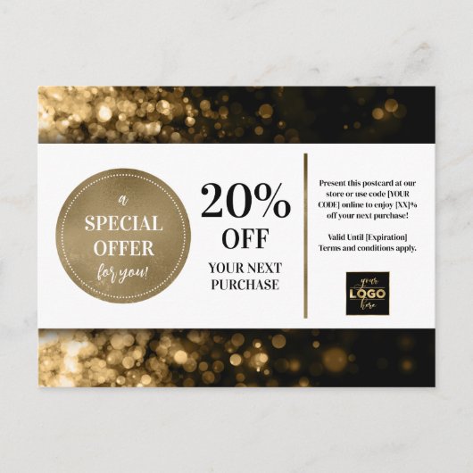 Carte Postale Black Gold Bokeh Coupon sur mesure rabais (Devant)