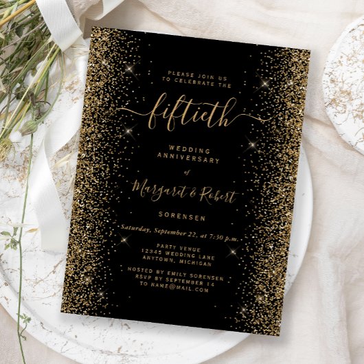 Carte Postale Black Gold Glitter 50th Anniversary Party