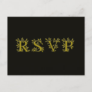 Carte postale BLACK GOLD RSVP feuille d'or