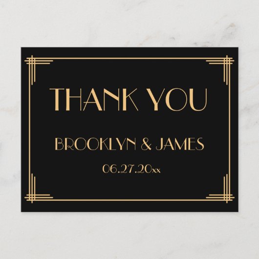Carte Postale Black Great Gatsby Art Déco Mariage Merci (Devant)