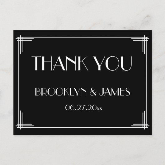 Carte Postale Black Great Gatsby Art Déco Mariage Merci (Devant)