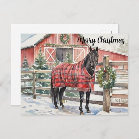 Carte Postale Black Horse Merry Christmas (Devant / Derrière)