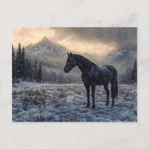 Carte Postale Black Horse paysage neigeux Pittoresque