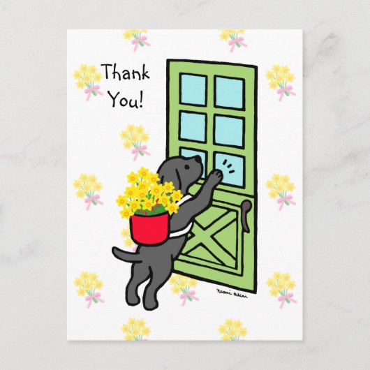 Carte Postale Black Lab avec jonquilles (Devant)