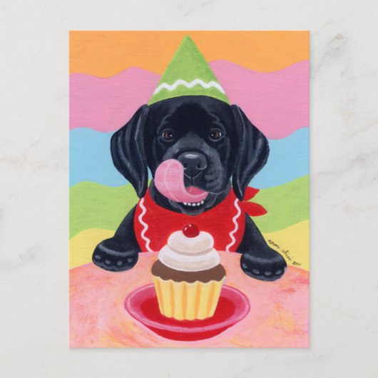 Carte Postale Black Lab Chiot Anniversaire Cupcake Peinture (Devant)