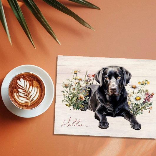 Carte Postale Black Lab in Wildflowers Hello Personalized