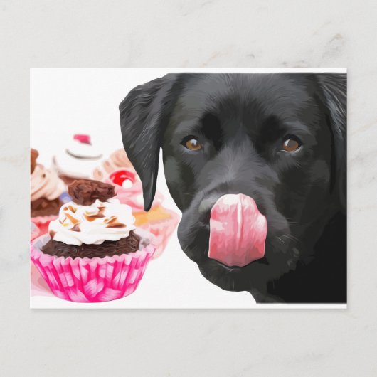 Carte Postale Black Lab Party - Anniversaire du Chien - Cupcake (Devant)