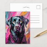 Carte Postale Black Lab Portrait Art Moderne<br><div class="desc">Portrait d'art moderne et vibrant d'un récupérateur de labrador noir avec des touches audacieuses et abstraites dans les tons noir, rose et jaune. Les traits expressifs capturent la personnalité ludique du chien, tandis que la palette de couleurs inattendue ajoute une touche fantaisiste et artistique au portrait traditionnel de l'animal de...</div>