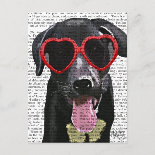 Carte Postale Black Labrador Avec Lunettes de soleil Coeur (Devant)