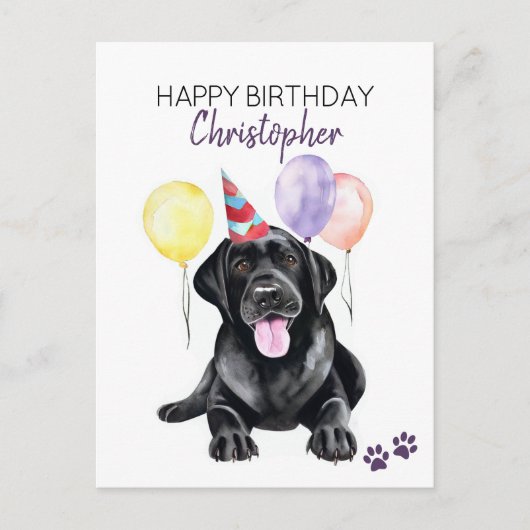 Carte Postale Black Labrador Chien Personnalisé Joyeux Anniversa (Devant)