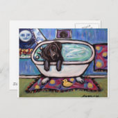 Carte Postale Black Labrador happy bath (Devant / Derrière)