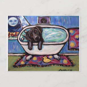 Carte Postale Black Labrador happy bath