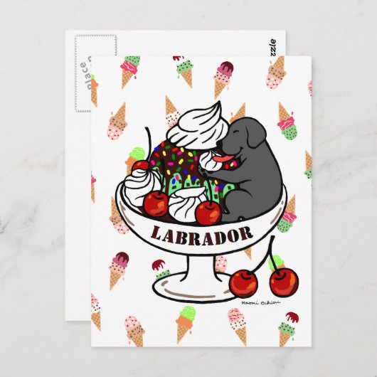 Carte Postale Black Labrador & Ice Cream Sundae (Devant / Derrière)