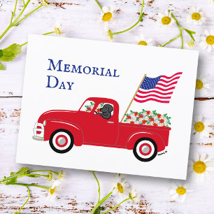 Carte Postale Black Labrador Red Truck Memorial Day