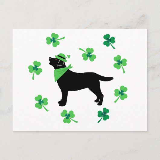 Carte Postale Black Labrador St. Patrick's Day Shamrock Feuille (Devant)