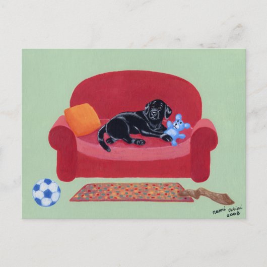 Carte Postale Black Labrador sur le canapé rose (Devant)