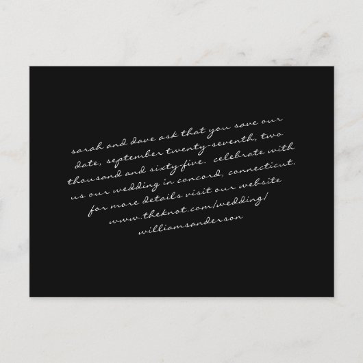 Carte Postale Black Modern Script texte seulement Enregistrer no (Devant)