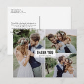 Carte Postale Black Modern Trois Photo Collage Mariage Merci (Devant / Derrière)