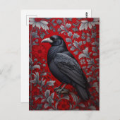 Carte Postale Black Raven Red Floral William Morris Inspired (Devant / Derrière)
