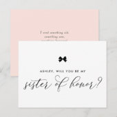Carte Postale Black Ribbon Bow Vous serez Ma Soeur d'Honneur (Devant / Derrière)