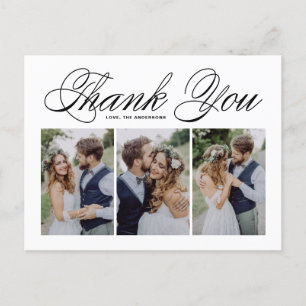 Carte Postale Black Script Trois Photo Collage Mariage Merci