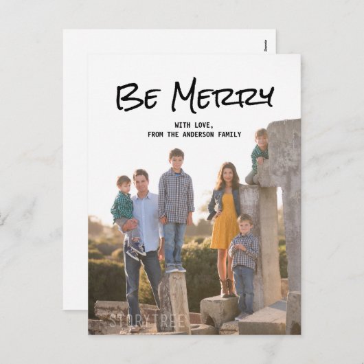 Carte postale Black Simple Script Be Merry Photo (Devant / Derrière)