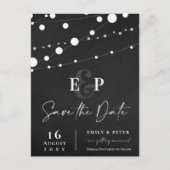 Carte Postale Black String Lights Monogramme Mariage Enregistrer (Devant)