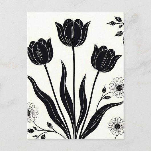 Carte Postale Black Tulip Silhouette Pattern (Devant)