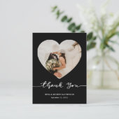 Carte Postale Black Wedding Thank You Script Heart Photo (Debout devant)