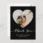 Carte Postale Black Wedding Thank You Script Heart Photo (Devant / Derrière)