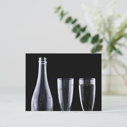 Carte Postale Black White Champagne Bouteille Festive Lunettes d (Debout devant)