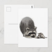 Carte Postale Black White Cute Raccoon avec bébé (Devant / Derrière)