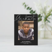 Carte Postale Black & White Décontracté Script Photo Graduation (Debout devant)