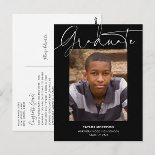 Carte Postale Black & White Décontracté Script Photo Graduation 