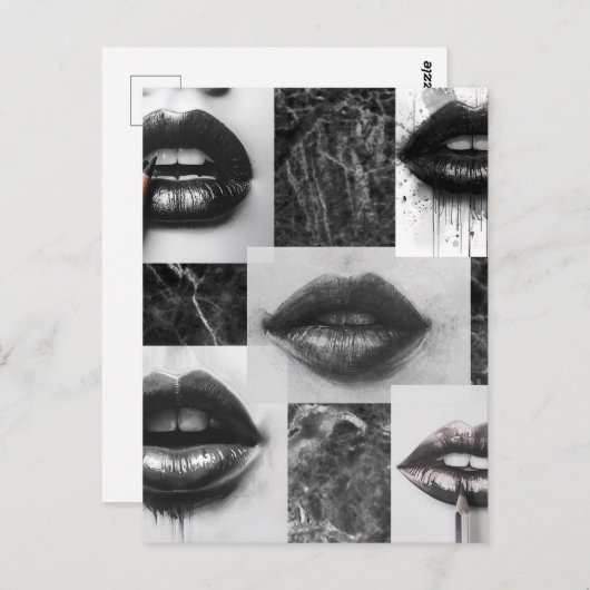 Carte Postale Black & White Lips Collage Postcard (Devant / Derrière)