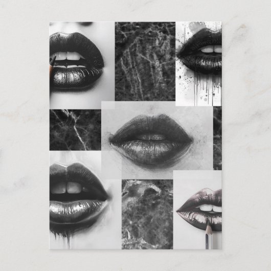 Carte Postale Black & White Lips Collage Postcard (Devant)