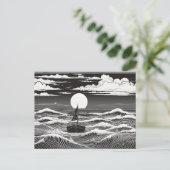 Carte Postale Black & White Lonely Sailboat Moon Waves (Debout devant)
