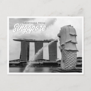 Carte Postale Black & White Merlion Salutations de Singapour