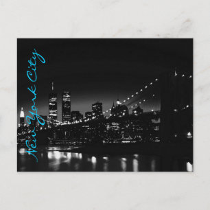 Carte postale Black White New York Night Blue Scri