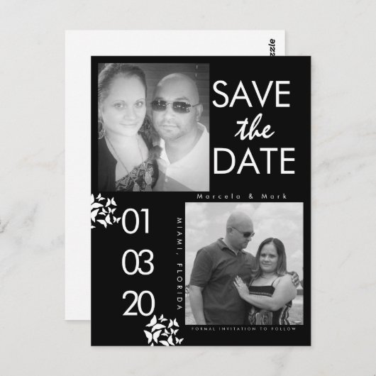 Carte Postale Black White Photo Enregistrer Les Dates Papillon P (Devant / Derrière)