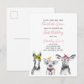 Carte Postale Black White Pink Script Farm Invitation Anniversai (Devant / Derrière)