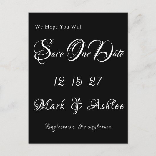 Carte Postale Black & White Save the Date Post Card (Devant)