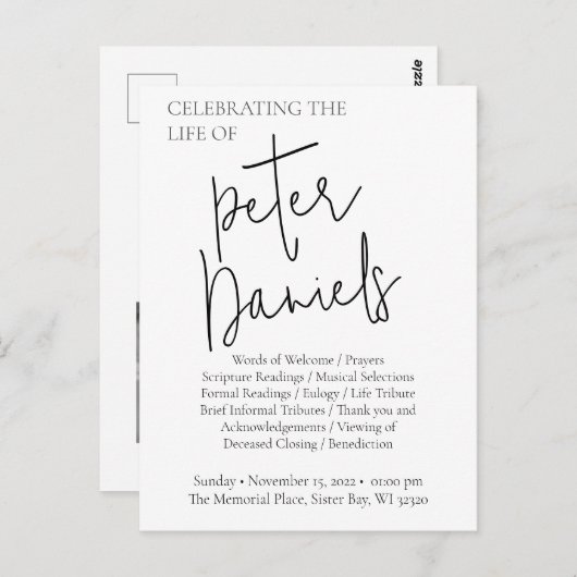 Carte postale Black & White Script Photo Funeral (Devant / Derrière)