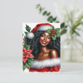Carte Postale Black Woman In Santa Hat Christmas (Debout devant)