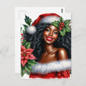 Carte Postale Black Woman In Santa Hat Christmas (Devant / Derrière)