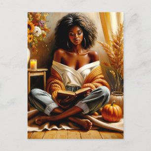 Carte Postale Black Woman Livre d'automne Art